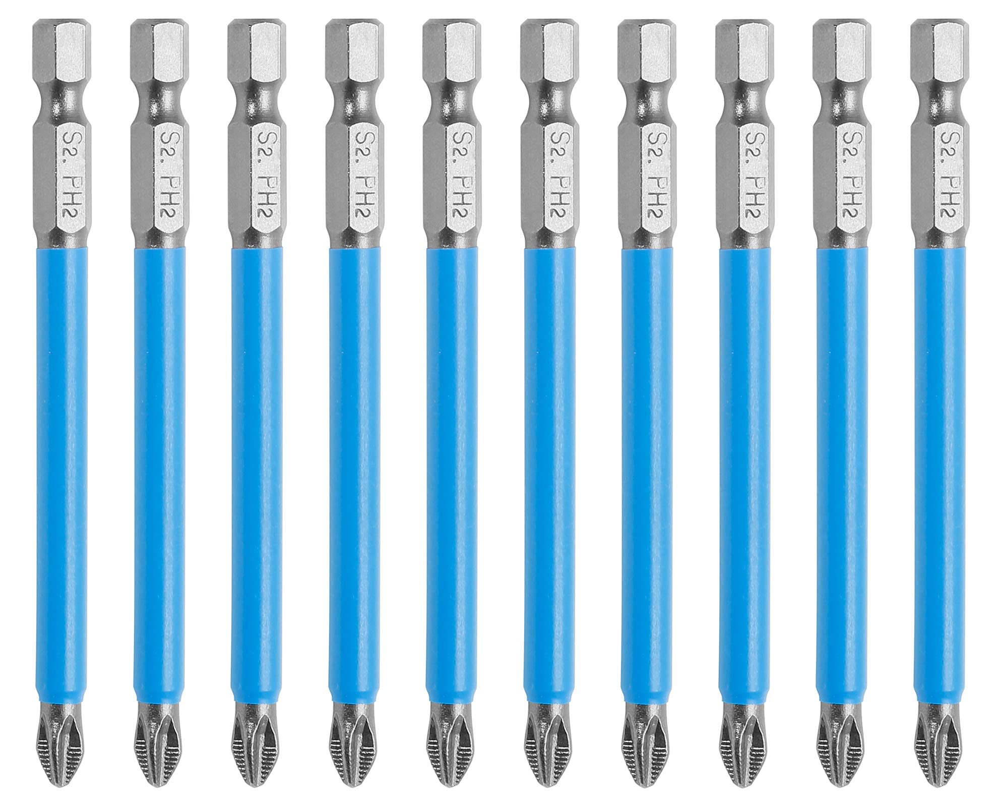 Cjueiom 10Pcs Magnetic PH2 Screwdriver Bits Set, Anti Slip Phillips Screwdriver Bits, Cross Head Electric Screwdriver Bits with 1/4" Hex Shank (PH2 x 90MM)