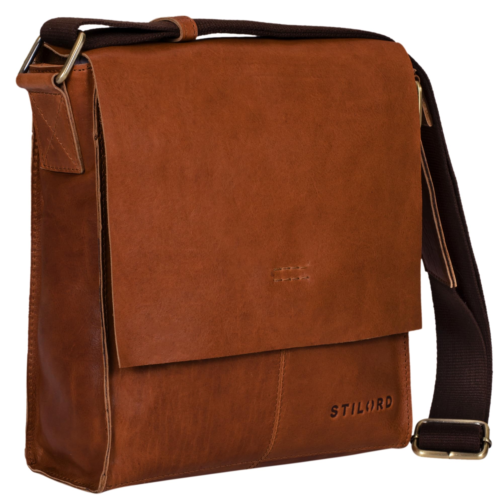 STILORD "Malte" Small Messenger Bag Leather Men Brown Vintage Shoulder Bag for 9.7 inch Tablet iPad Handbag Cross-Body Bag A5 in Genuine Cowhide Leather Colour:Ochre - Brown