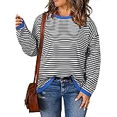 Eytino Plus Size Sweaters for Women Casual Striped Color Block Long Sleeve Round Neck Pullover Jumpers Tops(1X-5X)