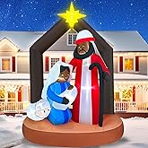 Black Santa Christmas Decorations, 7 Ft Tall 5 Ft Long African American Christmas Inflatable Black Nativity Scene Outdoor Decoration, Blow Up Jesus Manger Set with Built-in LEDs Xmas Decor Yard Lawn