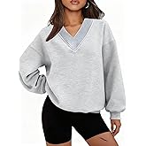 HDQHDQ Womens V Neck Oversized Sweatshirts Casual Loose Long Sleeve Pullover Sweatshirt