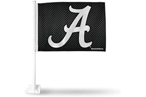 Rico Industries NCAA Alabama Crimson Tide Carbon Fiber Double Sided Double Sided Car Flag - 16" x 19" - Strong Pole That Hooks onto Car/Truck/Automobile