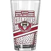 Logo Brands Indiana Hoosiers Big 10 Champions 16 oz Pint Glass - Official Champs Design – Commemorative Pint Glass for Fans and Alumni