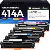 414A Toner Cartridge Set with Chip Compatible with HP M455dn M480f Printer | Replacement HP W2020A W2021A W2022A W2023A Toner for LaserJet Enterprise Pro M454dw M454dn M454nw, MFP M479fdw M479fnw M479dw