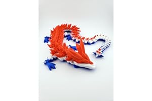 THE GEEK GALLERIA 24" Articulated American Flag Crystal Dragon - 3D Printed Fidget Toy | Sensory Stress Relief | Patriotic Decor | 4th of July Gift | Red, White & Blue