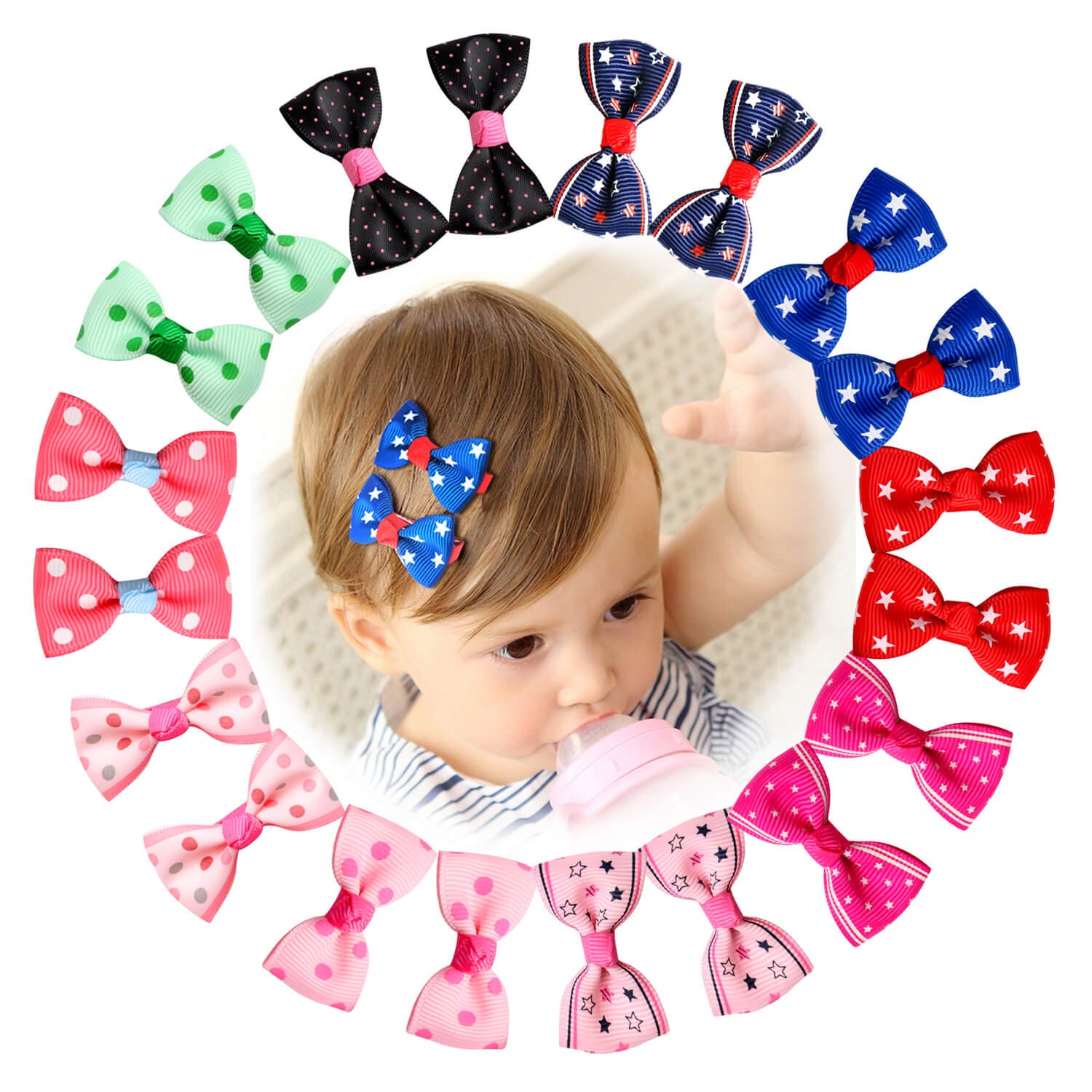 Shemay Tiny 2 Hair Bows Fully Covered Hair Clips for Baby Girls
