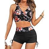 Aqua Eve Bikini with Shorts for Women - Two Piece Swimsuit with Boyshorts 2PC High Waisted Bathing Suits Swimwear