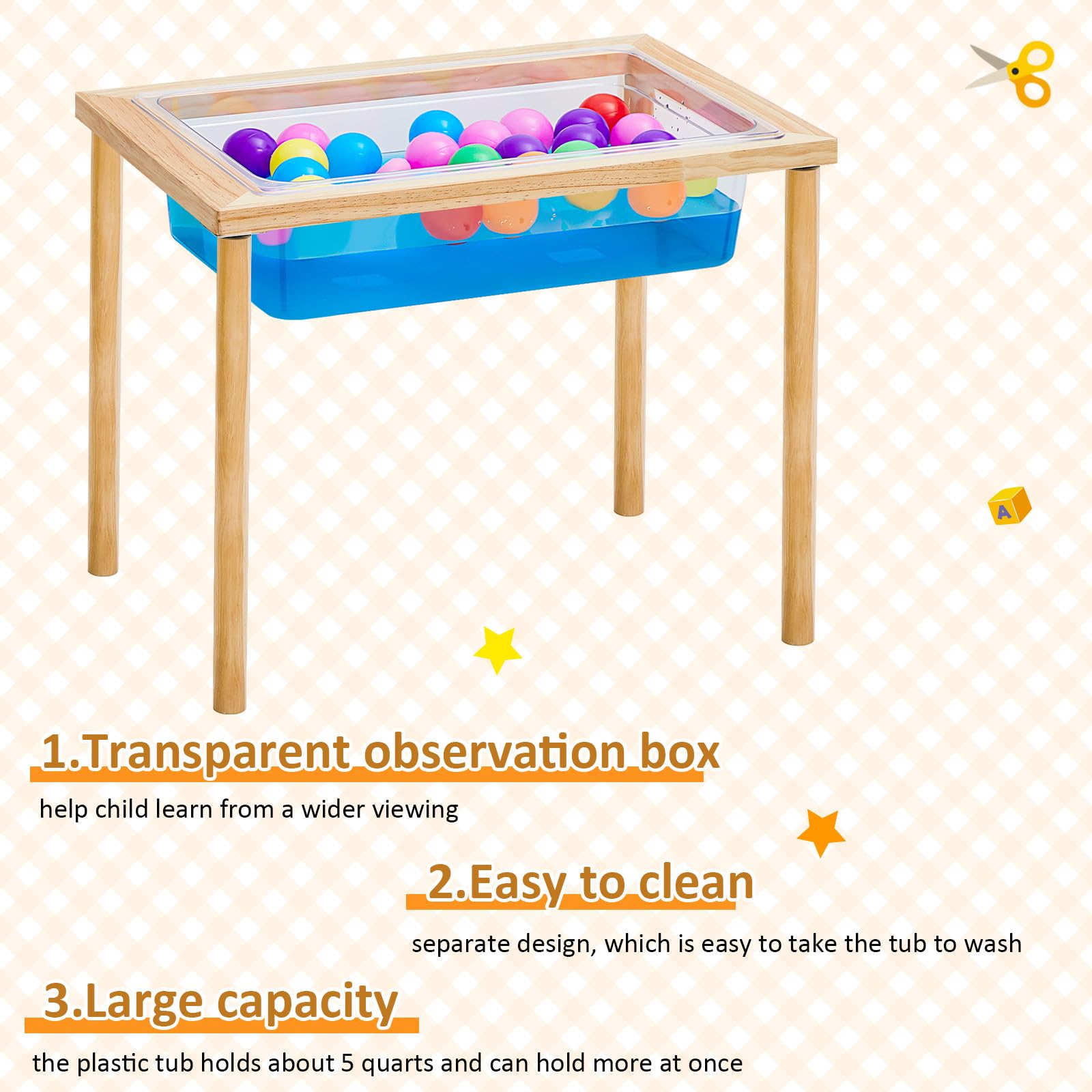 Uiifan 2 Sets Wood Sensory Sand Water Table 20 Inch High Kid Activity Table for Kids Toddlers Preschool Classroom Gift(Wood Color)