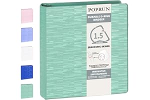 POPRUN 3 D Ring Binder 1.5 Inch, PVC-Free, Holds 375 Sheets of 8.5 x 11 Paper, Extra Durable Organizer with 2 Pockets for School & Office, Heavy-Duty, 1 Pack, Midnight Green