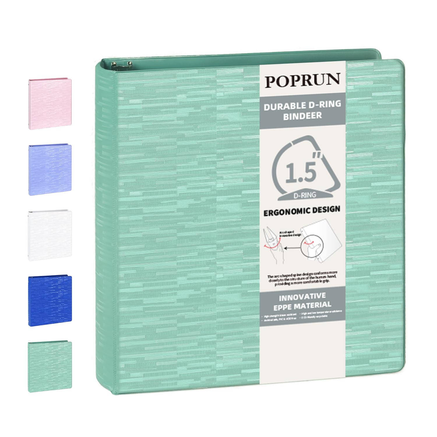 Photo 1 of POPRUN 3 D Ring Binder 1.5 Inch, PVC-Free, Holds 375 Sheets of 8.5 x 11 Paper, Extra Durable Organizer with 2 Pockets for School & Office, Heavy-Duty, 1 Pack, Midnight Green