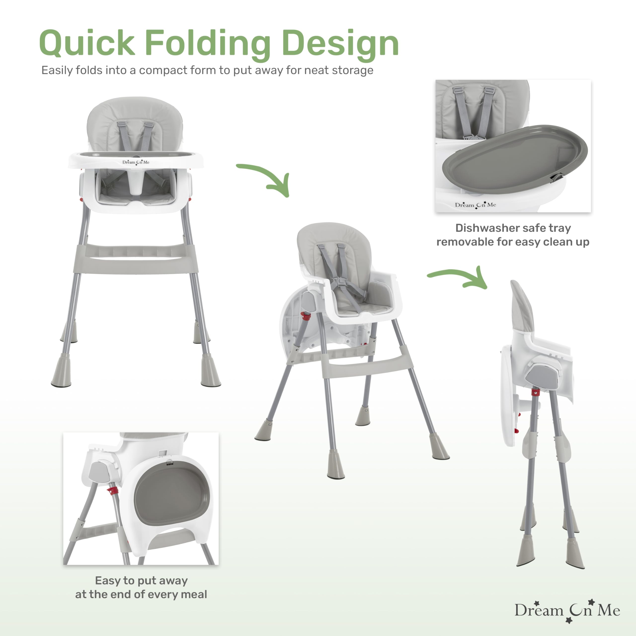 Dream On Me Portable 2-in-1 Tabletalk High Chair, Convertible Compact High Chair, Light Weight Portable Highchair, Grey
