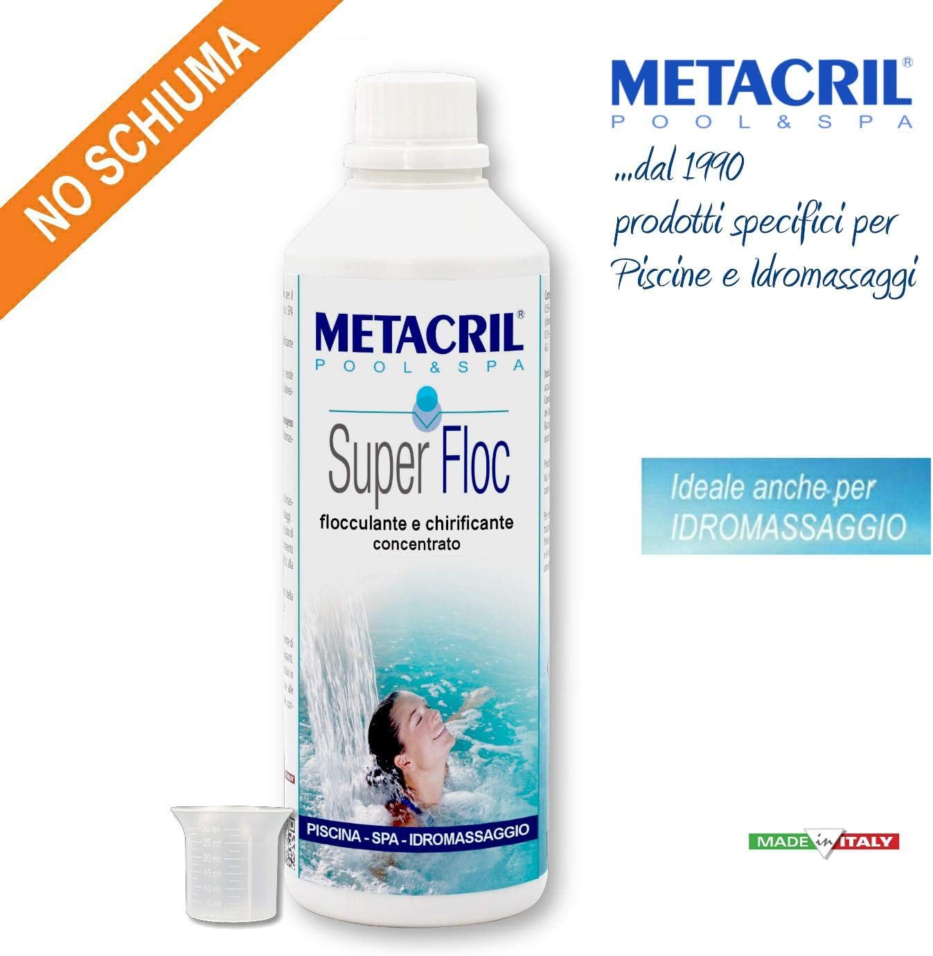 Metacril Floculant et clarifiant pour Eau de Piscine Super Floc 500 ML + doseur gradué Offert Metacril Floculant et clarifiant pour Eau de Piscine Super Floc 500 ML + doseur gradué Offert