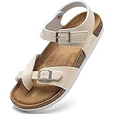 Torotto Girls Boys Sandals with Cork Footbed Adjustable Buckle Summer Slides Flip Flops Open Toes Flat for Kids Toddler