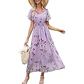 ANRABESS Womens Summer Floral Maxi Dress Casual V Neck Short Sleeve Chiffon Boho Flowy Beach 2026 Wedding Guest Long Dresses