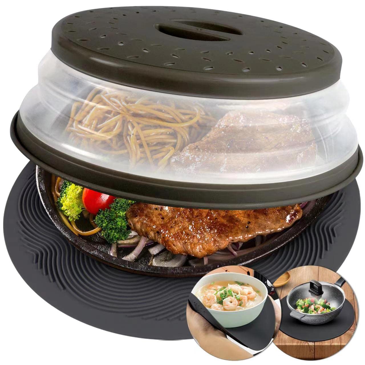 Photo 1 of 2 In 1, Aidacom Microwave Cover for Food & 12" Versatile Mat- Prevent Burns, Microwave Food Cover for Plates 12 11 10 Inch, Collapsible Microwave Splatter Cover Gurad & Silicone Trivet, BPA Free