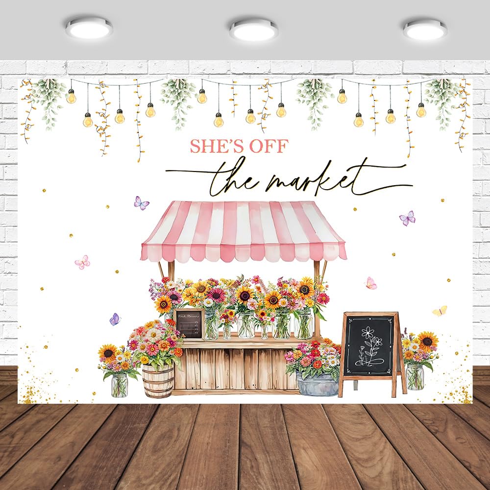 Photo 1 of Tcoyodw Bridal Shower Backdrop 7x5ft She's Off The Market Party Photography Background Floral Bride to Be Bachelorette Party Decorations Photography Engagement Background Banner Photo Studio Props