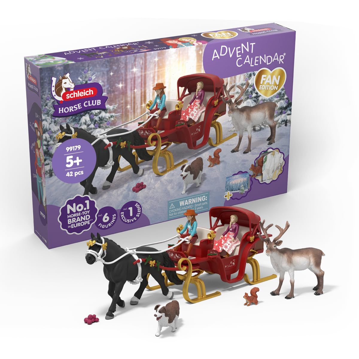 SCHLEICH Horse Club - 2025 Festive Horse Club Advent Calander - Includes 31 Toys Including Mare, Sleigh, 2 Riders, Reindeer, Dog Figure - Holiday Event Calendar for Christmas - Kids Ages 5+ | 99179