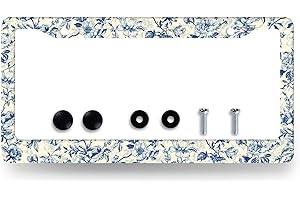 MUAWUOIK Vintage Floral License Plate Frame Folk Flowers License Plate Stainless Steel Colorful Accessories Cars Decor 12.3 X 6.3 Inch with Holes and Screws Fits Standard Us Canada Vehicles
