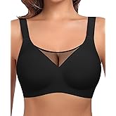 Werena Womens Wireless Jelly Bras Plus Size Full Coverage Supportive Bra | V Mesh Neck, Push Up, No Underwire, Support Lift, Older Women, Comfortable Everyday Tshirt Seamless Bralette, Back Smoothing