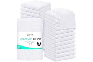 Oakias White Washcloths – 100% Ring-Spun Cotton – 24 Pack Premium Face Cloths 12 x 12 Inches – Soft, Quick-Dry & Highly Absorbent – Ideal for Hand, Facial, Spa, Scrubbing & Cleaning