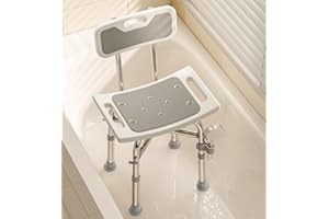 Bluelog Shower Chair with Back for Elderly and Disabled, Shower Seat Bench Stool, Adjustable Height, 350 lbs Capacity, FSA/HSA Eligible, Rectangular