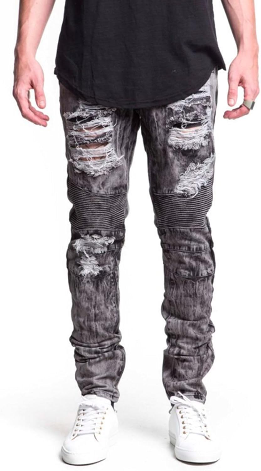 Embellish Nyc Laferrari Ripped Biker Denim Jeans Black Acid Wash Size