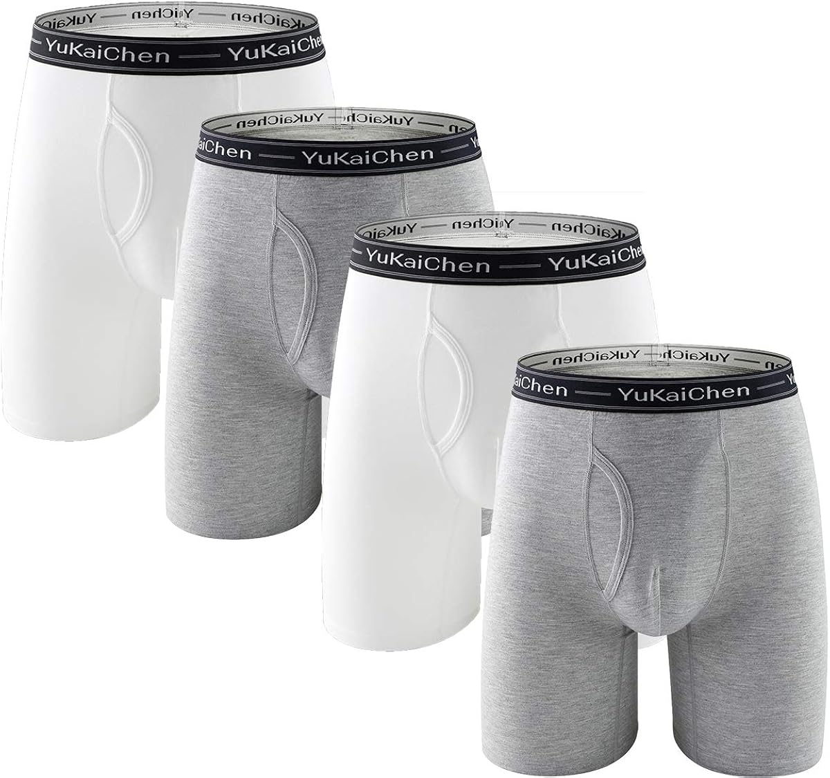 Men's Cotton Boxer Briefs Long Leg Underwear No Ride Up Stretch with