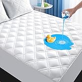 MEELUS Padded King Mattress Protector, Breathable Waterproof Mattress Pad Cover Fitted Deep Pocket 8"-21", Soft Noiseless Mattress Cover Washable Cooling for Home Hotel Bedroom, White