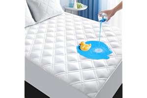 MEELUS Padded Queen Mattress Protector, Breathable Waterproof Mattress Pad Cover Fitted Deep Pocket 8"-21", Soft Noiseless Mattress Cover Washable Cooling for Home Hotel Bedroom, White