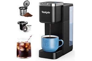 Tastyle Single Serve Coffee Maker, Iced and Hot Coffee Machine for K Cup & Grounds, Compact Design, 40oz Removable Water Reservoir, 6 to 24 Oz Brew Sizes, Fits 7.3" Travel Mug, Black