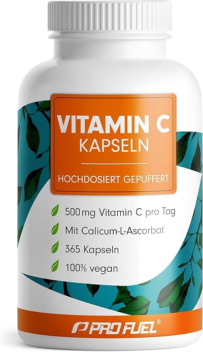 Vitamin C Kapseln 365x mit 500 mg Vitamin C gepuffert - hochwertiges Calcium-Ascorbat - zur täglichen Einnahme - laborgeprüft mit Zertifikat - 100% vegan - Jahresvorrat