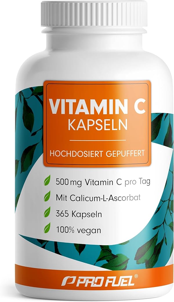 Vitamin C Kapseln 365x mit 500 mg Vitamin C gepuffert - hochwertiges Calcium-Ascorbat - zur täglichen Einnahme - laborgeprüft mit Zertifikat - 100% vegan - Jahresvorrat