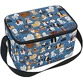 Naanle Animal Dog Insulated Canvas Zipper Lunch Bag Cooler Tote Bag for Adult Men Women, Cute Dog Long Strap Lunch Boxes Lunchboxes Meal Prep Handbag for Outdoors School Office