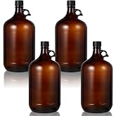 Maxdot 4 Pack 1 Gallon Glass Jugs, Amber Fermenting Bottle with Seal Lid | Leakproof Seal Lid, Easy Carry Handle, Thick Amber
