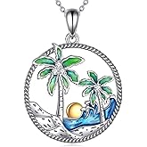 Diamond Palm Tree Necklace for Women 925 Sterling Silver Palm Tree Pendant Necklace Summer Beach Waves Ocean Jewelry Gifts for Mom Wife Sister Friend Christmas Birthday,18+2 inch