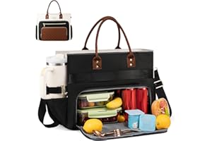 LOVEVOOK Insulated Lunch Bag for Women, Laptop Bag with Cup Holder,Large Capacity Tote with Lunch Compartment, Teacher Lunch 