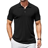 COOFANDY Men's Textured Polo Shirts Short Sleeve Slim Fit Casual Button Polo T-Shirt Summer Collared Golf Shirt