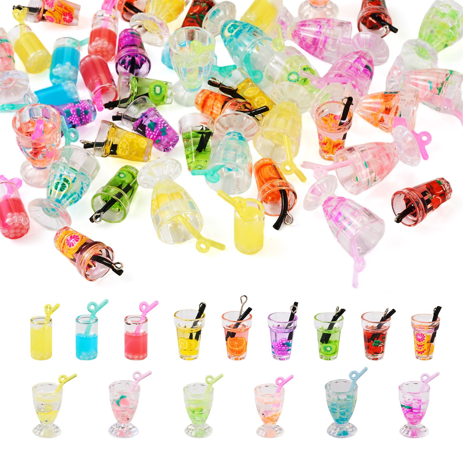 36Pcs Resin Fruit Drink Cup Bottle Charms Luminous Mini Juice Pendants for Necklace Earring DIY Crafts Jewelry Making Keychain Bag Decor