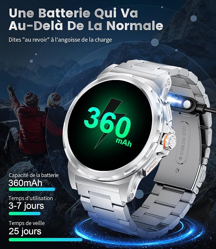 Smartwatch für Herren, Militär, mit Bluetooth-Anruf, 1,43 Zoll AMOLED Smartwatch mit 3 Armbändern, wasserdicht 5 ATM, 110 + Sportmodi, Herzfrequenz / SpO2/Schlafüberwachung, Android iOS — Foto 7 von 8