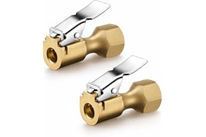 AstroAI 2 Pack Air Chuck, Heavy Duty Closed Flow Lock On Tire Chuck with Clip for Inflator Gauge Compressor Accessories, Yellow