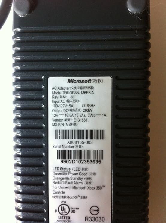 Amazon Com Microsoft Original Ac Adapter Power Supply Brick For Xbox 360 3 Watt Computers Accessories