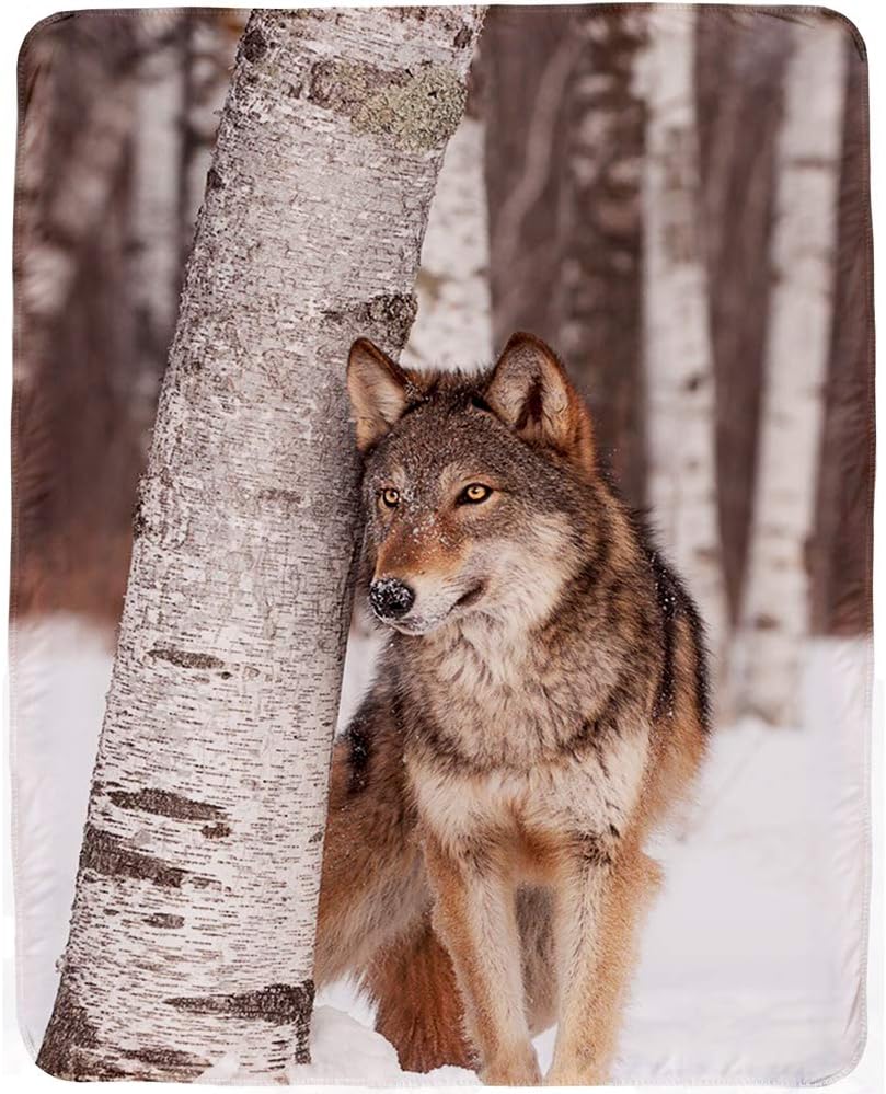 KAWAHOME Digital Printed Blanket Home Comfortable Warm Fluffy Unique Design Wolf Sherpa Blanket Decorative Gift Throw Blanket Perfect for Couch or Sofa 51×71 Inch