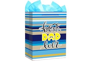 FaCraft Happy Fathers Day Gift Bag - 13" Large Best Dad Ever Fathers Day Paper Gift Bag with Tissue Paper and Handle Gift Bag for Fathers Day Dad Stepdad Grandfather Husband