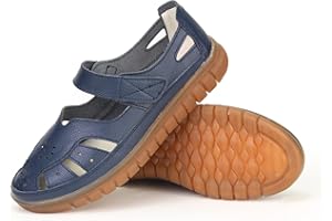 FANMMING Women 's Classic Genuine Leather Casual Flat Sandal Closed Toe Fisherman Sandals Comfy Work Sandal Everyday Walking Shoe