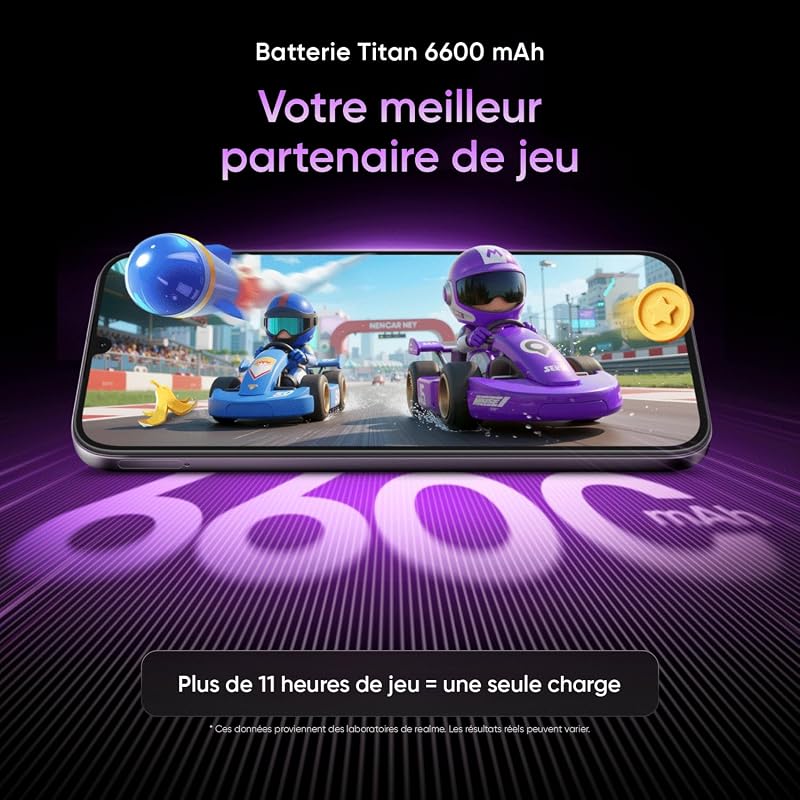 Smartphone realme P4 Lite 4G, 4GB+128GB, Écran LCD HD 120Hz 6,8", Batterie Titan 6600mAh, Recharge 15W, Recharge inversée 6W, IP64 antipoussière et étanche,Système Next IA,Violet Pulse (Sans chargeur)