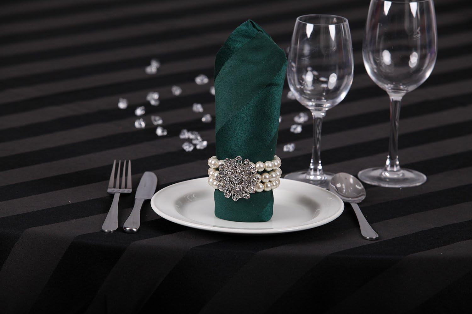 Table Napkins Satin Stripe Regal Good Quality Weddings Events Xmas (Forest Green)