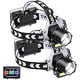 AXRUNZE LED Headlamp Rechargeable 1000 Lumens Super Bright with 10 Modes & Motion Sensor, 2 Pack Head Lamp with Zoomable, IPX7 Waterproof, 135°Adjustable for Outdoor Hiking Camping