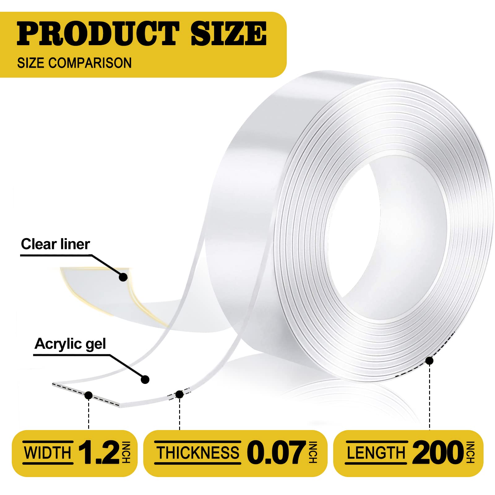 Kelasy Doppelseitiges Klebeband Extra Stark, Extra Starkes Klebriges Doppelseitiges Montageband,Klares Selbstklebendes Poster Wandband Zur Dekoration-5 Meter 2