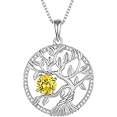 Inpasne Tree of Life Necklace 925 Sterling Silver Family Tree Pendant Birthstone Jewelry Gifts for Women