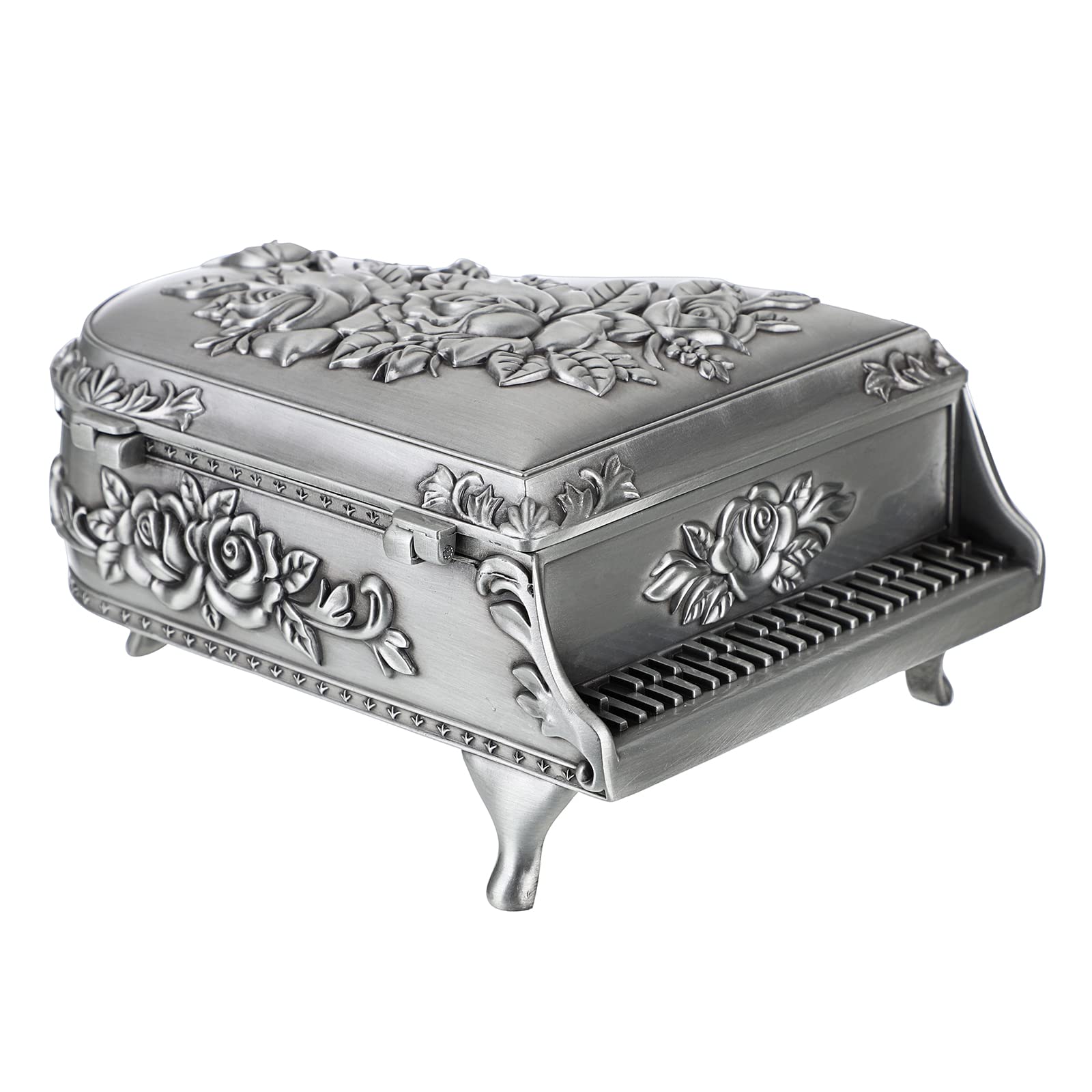 Photo 1 of ELLDOO Vintage Piano Music Box, Silver Metal Wind Up Musical Jewelry Box Keepsake Box, Small Trinket Jewelry Storage Box Gift for Girl Women (Tune: You are My Sunshine)